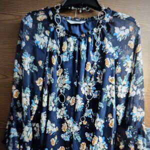 SIZE S LAUREN CONRAD Multi-Colored Floral Flutter Sleeve Blouse INVPV678